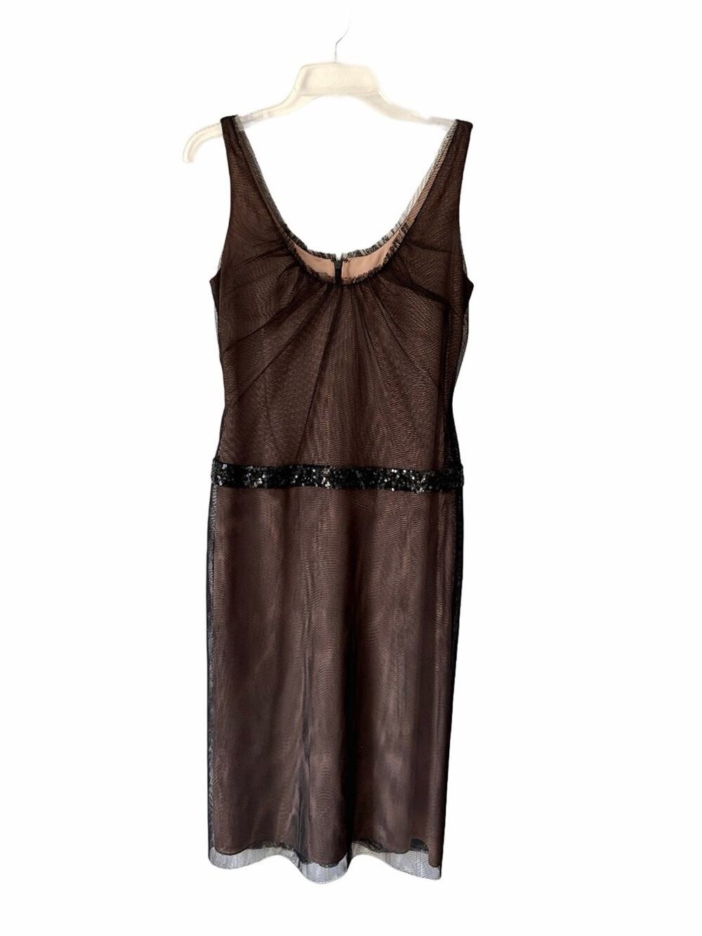Vintage Y2K HP Vera Wang Mesh Tulle Nude Deco Sequin Dress size 8 Cocktail